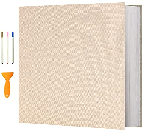 Vienrose Selbstklebende Fotoalbum 10x15 Einkleben und zum Selbstgestalten Groß Leinen Photoalbum mit 120 weißen Seiten, Hochzeit Jahrestag Geburtstag Geschenke mit Einem Kugelschreiber, 33x32cm, Beige