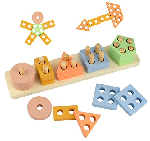 Lre Co. sortierspiel ab 3 Jahr, Farben sortieren für Kinder, geometrische bausteine Spielzeug, sortier stapelspielzeug, lernspiele Holz, motorik Geschenkideen, Geburtstag Junge Geschenk für mädchen