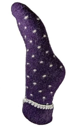 JOYA Luxurious Cuff Bed Wool Blend Socks UK 4-7 EU 36-40 Purple With Small Cream Dots
