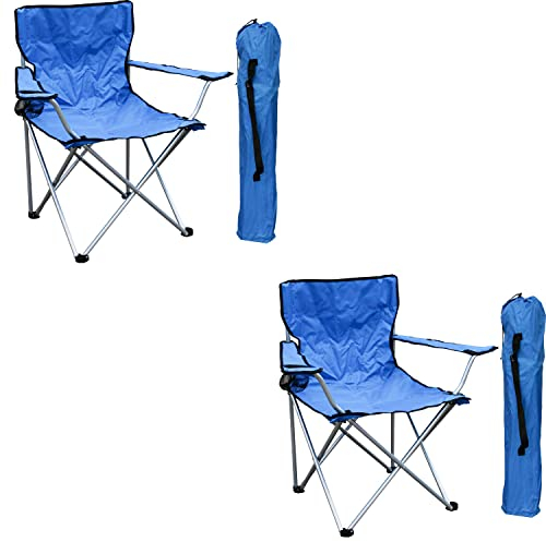 2'er Set Anglersessel Campingstuhl Faltstuhl Anglerstuhl Regiestuhl mit Getränkehalter und Tasche belastbar bis 120kg, Farben:Blau