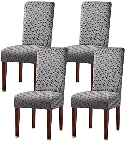 LANSHENG Stuhlhussen 4er Set, Universal Esszimmerstühle Stuhlbezug, Abnehmbar Waschbar Stuhlhussen für Esszimmerstühl, Küche, Restaurants, Hotels (Hellgrau, 4er Set)