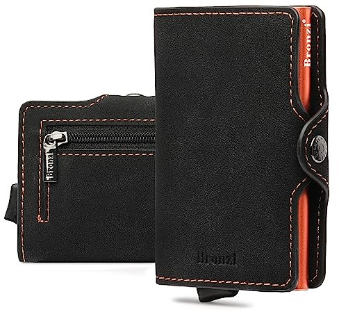 Bronzi® Portafoglio Uomo Slim Piccolo | Portacarte Donna Portatessere Porta Carte Di Credito | Protezione RFID con Portamonete | (Opaco Arancione)