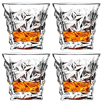Vasos de Agua/Vasos 4 PCS Las tazas de cristal se fijan los vidrios del whisky de la manera, el whisky escocés, el bourbon, los cócteles, RON, Tumblers de gafas de whisky duradero Vasos de Cristal (