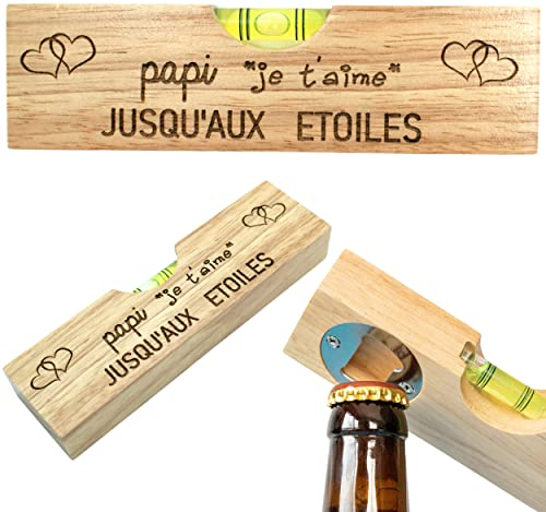 ERNESTINE - Décapsuleur 2 en 1 Papi niveau à bulle ET décapsuleur - cadeau fête des pères et des grands pères - cadeau papi outil bricolage homme bricoleur - cadeau homme anniversaire Noël porte clés