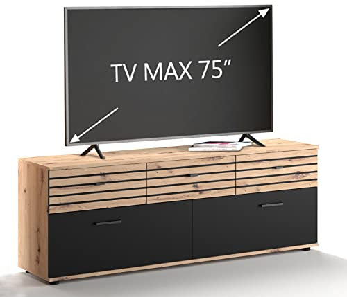 SOLA 003 TV Lowboard (75 Zoll) Farbe: Schwarz/Braun - Modern - TV Lowboard - TV Möbel - Fernsehtisch - TV Unterschrank - B/H/T: 168 x 60 x 38