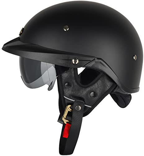 Casco Jet Vintage Demi Caschi Cromwell con Lente Solare a Discesa Visiera Motociclo Aperto Faccia Casco Jet Moto Scooter Omologato DOT/ECE Classic Casco Scodella Uomini E Donne, Nero Opaco-L(59~60cm)