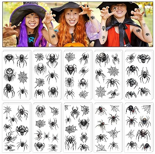Qpout 20 Feuilles Tatouages temporaires d'araignée d'Halloween, tatouages d'araignée pour enfants adultes, tatouages de toile d'araignée d'Halloween, tatouages de visage d'araignée d'Halloween