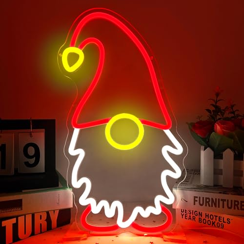 Christmas Gnome Neon Sign Christmas Neon Signs for Wall Dimmable LED Signs Red Christmas Gnome Neon Light up Signs for Bedroom Shop Window Xmas Gnome Decor Light Festival Gift
