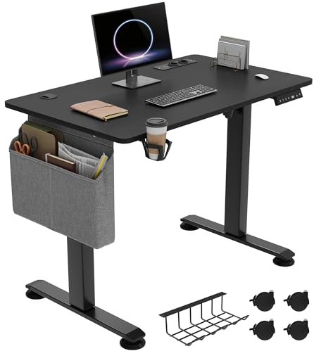 YITAHOME Elektrisch Höhenverstellbarer Schreibtisch mit 2 USB-Anschlüssen, Steckdosen, 100x60x(72-120) cm, mit Spleißbrett, Memory-Handsteuerung, Sitz-Stehpult 360°Rollen Schreibtisch, Schwarz
