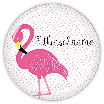 lijelove® FLAMINGO mit Wunschname - als Button, Magnet, Taschenspiegel oder Flaschenöffner erhältlich (Art. MD02-04)