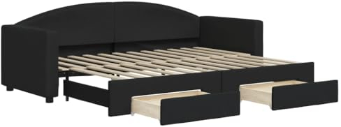 vidaXL Tagesbett, Sofabett Ausziehbar mit Schubladen, Gästebett Schlafsofa für Schlafzimmer Wohnzimmer, Sofa Ausziehbett, Schwarz 80x200cm Stoff