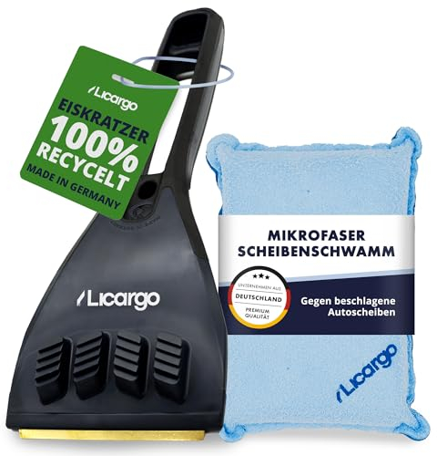 LICARGO® Winter Bundle - Eiskratzer mit Messingklinge - Mikrofaser Scheibenschwamm