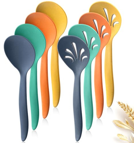 Raypard 8 Pcs 10 Large Plastic Wheat Straw Serving Spoons Set, Serving Spoons & Slotted Spoons, Kitchen Mixing Serving Spoon for Party Buffet Catering (Orange/Blue/Yellow/Green, Not for Cooking)