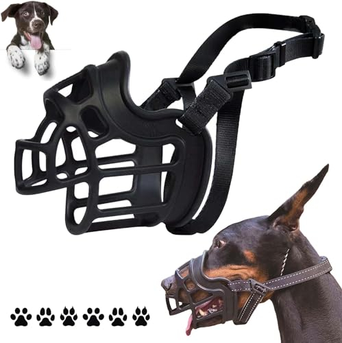 Korbmaulkorb für Hunde,Maulkorb für Hunde,Silikon-Korb Hund Maulkörbe,Atmungsaktiver Rundum-Abdeckung des Und Verstellbare Träger,Verhindert Bellen, Beißen und Kauen Schwarz