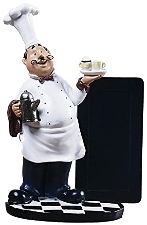 Dualoai Resin Chef Statue Message Board Welcome Model Character with Tray Cook Art