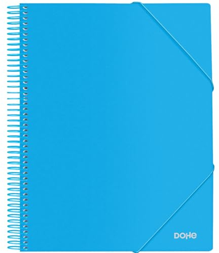 Dohe - Ordner mit 20 Hüllen und Spiralbindung - A4 (24 x 31 cm), Gummizugverschluss, Hardcover aus Polypropylen 800 Mikron, Büromaterial - Blau