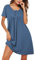 Chemise de Nuit en Coton Doux pour Femme à Manches Courtes Col U avec Ouverture à Boutons Nuisette Décontractée Confortable Ample Classique Tenue de Nuit d'Été Bleu L