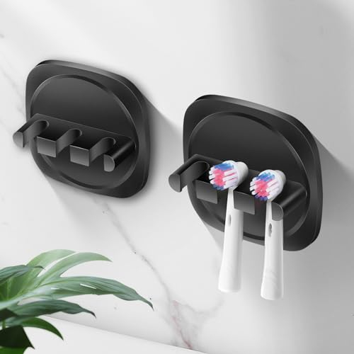 FIXCHORD Elektrische Zahnbürstenkopfhalter 2 Stück, Badezimmer Zahnbürstenhalter für elektrische Zahnbürsten mit starkem 3M-Aufkleber, Zahnbürste Halter für das Badezimmer, schwarz