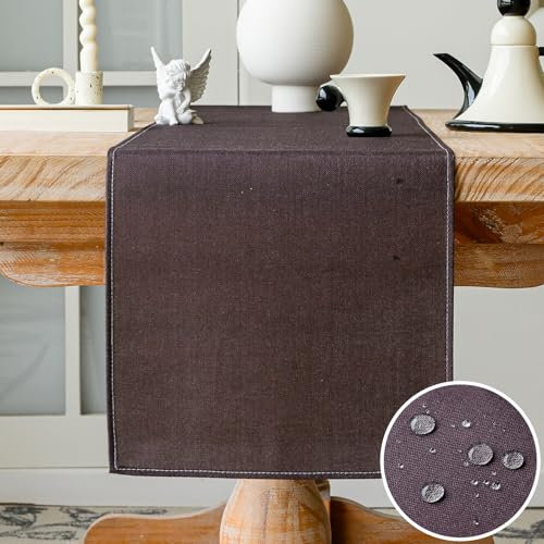 Vorysum Tischläufer Modern Tischläufer Wasserabweisend Leinen，Tischläufer Abwaschbar，Dekoration Tischdecke Outdoor Sommer Garten für Hochzeit Esszimmer Party Urlaub (Braun, 40 x 140 cm)