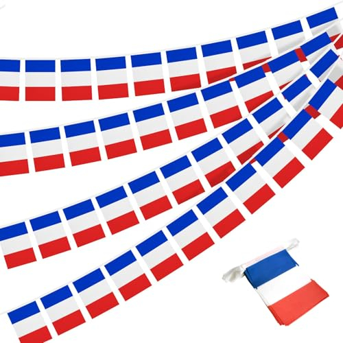 Wimpel Dekoration Frankreich, Frankreich Flagge Girlande, Flaggenkette Girlande Mit 30 Stück Französischer Flaggen, 14 X 21cm, Frankreich Wimpel Fahne Für Olympische, Bar Deko