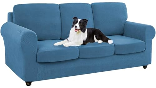 SYLC Ektorp Sofabezug Mit Separaten Sitzkissenbezug Und Rückenlehnenbezug Stretch Jacquard, Geteilt SofaÜberwürfe Anti-Rutsch Sofahusse Überzug (Blue,Sofa+3 Seats+3 Backs)