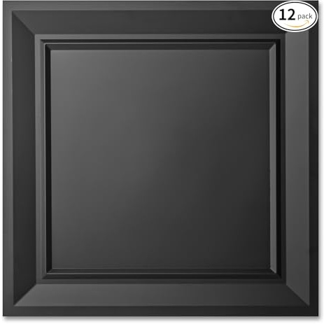 Art3dwallpanels Deckenfliesen, 24 x 61 cm, 12 Stück, hochwertige PVC-Wandpaneele, feuerfest, wasserdicht, leicht, verhindert Bruch, deckt 48 m² ab, schwarz