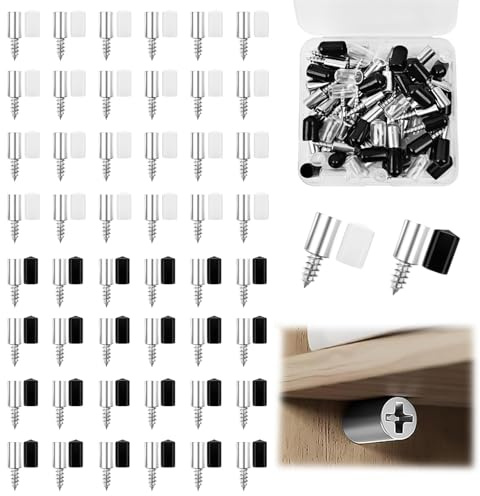 50Pcs Shelf Support Tapping Screws, Ø7mm Cabinet Shelf Pins for Furniture | 7mm Self-Tapping Shelf Support Screws with Sleeve, Integrated Screw Bracket Holder, Cupboard and Bookcase, Non-Punching