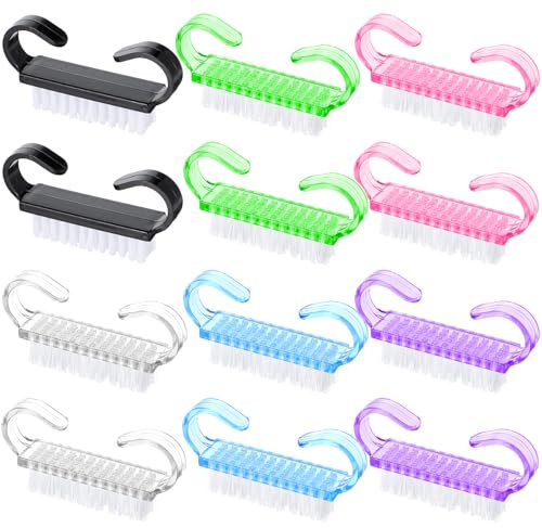 AOZUO 12 cepillos de uñas con mango, cepillo de mano para limpiar las uñas, cepillo de uñas, cepillo de uñas, cepillo de uñas, limpiador de manos, juego de herramientas para fregar pedicura,