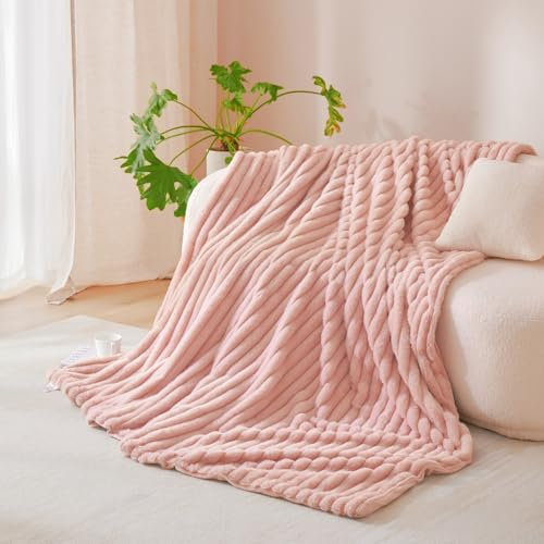 Nayoroom Kuscheldecke Winter Flauschig Kaninchen Fleecedecke 220x240 cm Rosa Warm Fellimitat Decke Kuschelig Wolle Aesthetic Wohndecke Winter Wolldecken Weiche Sofadecken für Couch überwurf Set