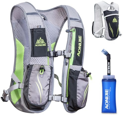 Azarxis Hydration Running Vest Backpack for Women Men, 5.5L Pack with Hydration Gear Fit for Cycling Hiking Marathon (Gray (5.5L) - with a Soft Flask (350ml), 5.5L)