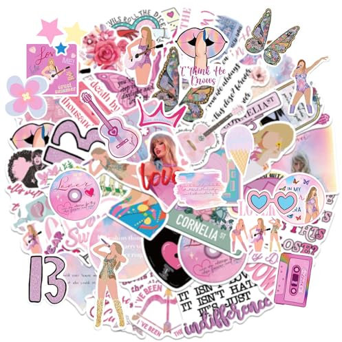 100pcs Stickers for Girls Water Bottle, Music Sticker for Adult, Female Pop Singer Sticker for Teen Girl, Vinyl Waterproof Pink Bookish Stickers for Water Bottles Laptop Party Favors
