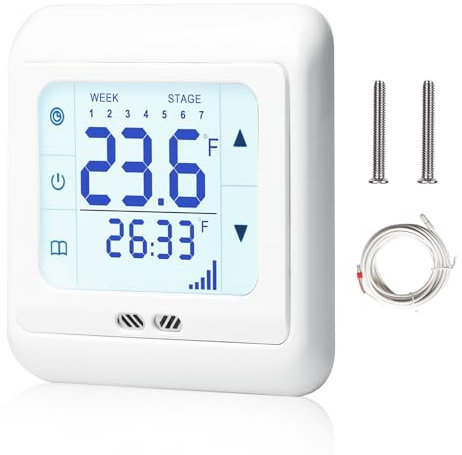 Termostato digitale – Termostato per riscaldamento a pavimento, acqua, termostato per ambiente, touch screen con sonda esterna da 300 cm, termostato da parete, termostato da incasso, regolatore di