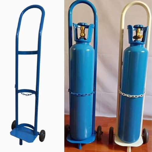 Cylinder Tank Holder Welding Steel Gas Cylinder Cart Trolley, Lightweight Oxygen Tank Cart Dolly for Transportation, Single Capacity Co2 Cylinder Organizer Shelf(Blue,110cm/43.3in)