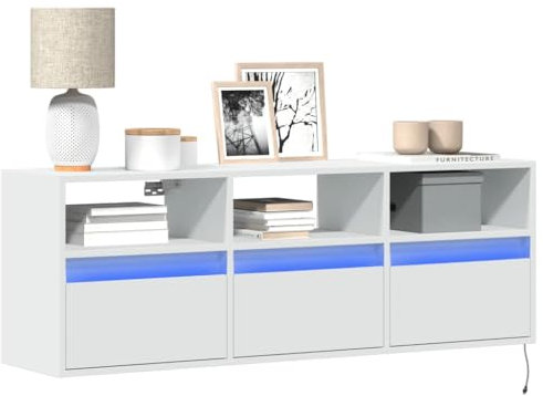 Homgoday Meuble TV mural avec lumières LED Blanc 130 x 31 x 45 cm, meuble TV meuble bas pour TV pour table de salon industrielle, support TV salon