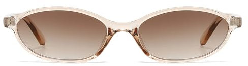 LJCZKA Retro Ovale Sonnenbrille für Damen, 90er Vintage Kleine Katzenaugen Sonnenbrille Mode Oval Brille Schmal Rahmen Schattierungen mit UV Schutz (Klar Champagner Braun)