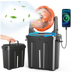 Ausic 2026 Ventilador oscilante portátil de niebla de 10 9L con luz, [Máx 55Hrs] Ventilador de niebla para carritos de golf para exteriores, ventilador de agua recargable con batería para exteriores