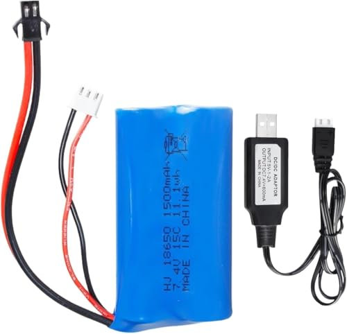 ERYNK Batterie Li-ion rechargeable 7,4 V 1500 mAh pour voiture RC Stunt Car petit bateau RC véhicule amphibie RC Car RC Camion RC SUV Véhicule à grande vitesse avec USB et SM-2P