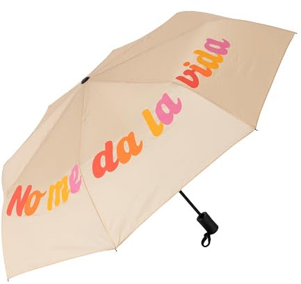 FISURA – Faltbarer Regenschirm No Me Da La Vida in Beige. Kleiner Automatikschirm für unterwegs. Perfekt für Reisen. Windresistent und leicht zu tragen. Geöffnet: 96 cm Durchmesser.