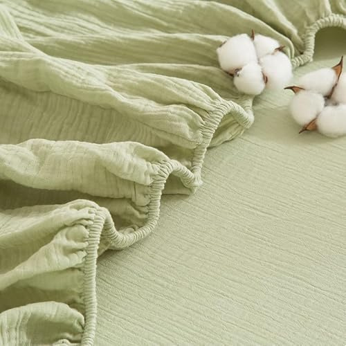 Gezu Spannbettlaken Baumwolle 180x200cm Doppelte Muslin Grün