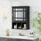 CASART Wall Mounted Bathroom Cabinet, Single Door Storage Mirrored Cupboard with Adjustable Shelf and 3 Open Compartments, Wooden Mirror Organizer for Bedroom, Living Room, Bathroom (Black)