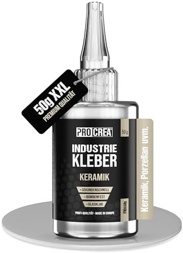 PROCREA® Sekundenkleber (50g) Keramik [mit Anti-Austrocknungs-Spitze] Extra starker Keramikkleber und Reparaturkleber für Keramik, Ton und Porzellan in bester Industrie-Qualität