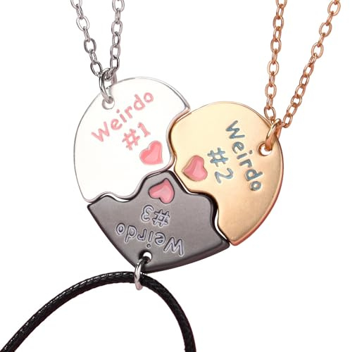 AffeGifts Bff-halsband för 3 magnetiska vänskapskedjor, matchande halsband med 3 olika kedjor, hjärta, matchande halsband för bästa vänner, examen, födelsedag