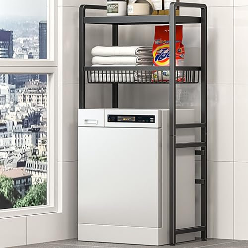 Estantería Lavadora Secadora, Armario Lavadora Y Secadora Vertical, Unidad De Almacenamiento De Máquina Sobre-Lavadora, Mueble Lavadora-Y-Secadora Vertical Metal, Ahorra Espacio Para Baño, Cocina(Blac