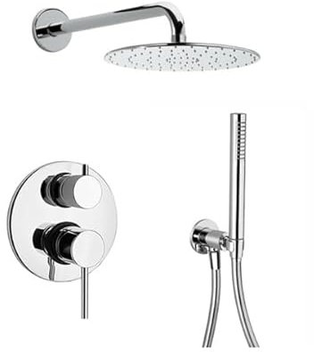 Kit Doccia cromo con soffione, doccetta, doccia Incasso con deviatore ROUND - accessori bagno, doccino per, set completo, colonna, asta soffione e doccetta, design moderno, colonna acciaio inox