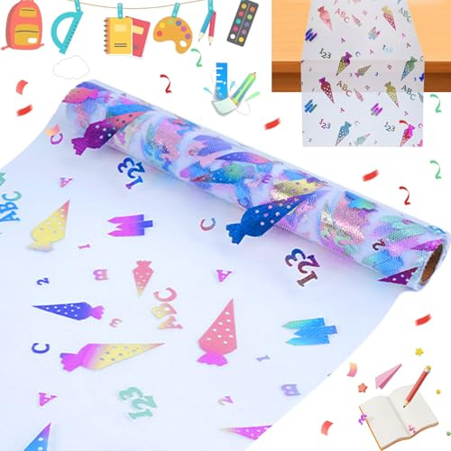 Tischläufer Tischband für Schuleinführung, Einschulung Schulanfang Deko | Zuckertüten 123 ABC Mädchen Junge 28x6cm Bunte Chiffon-Tischdecke