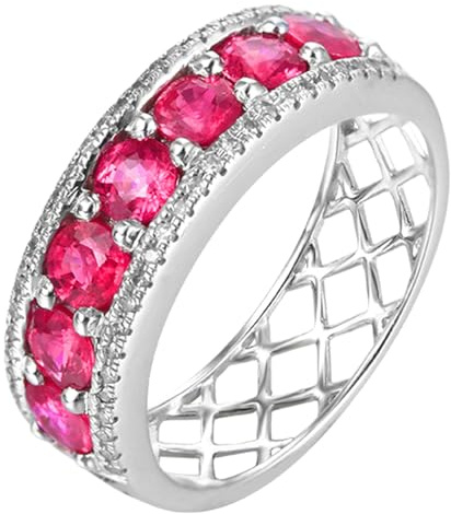 Lirzxin Frauen Ring Silber 925, Freundschaftsringe Damen Glänzende Reihe mit 1.49ct Rund Labor Erstellt Rubin und Moissanit Trauringe Partnerringe Silber Gr. 60 (19.1)
