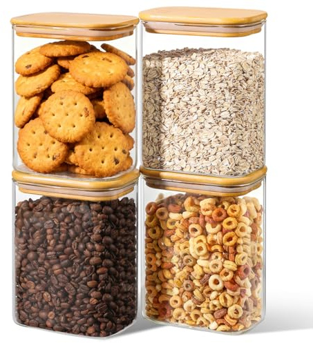 ComSaf Vorratsgläser Glasbehälter Vorratsdosen Glas mit Deckel 1,1 L, 4er | Vorratsdosen, Mehl, Zucker, Müsli, Backzutaten, Küchenregal, tägliche Vorratsorganisation