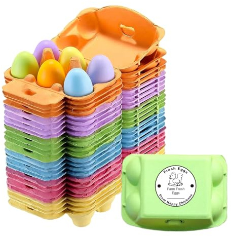 36 unids Cartones de Huevos de Gallina de Colores, caja de huevos para 6 huevos, Pulpa de Papel Natural, Reutilizables Soporte de Pulpa con Tapa, Ideales para Pascua, Almacenamiento o Mercadillos