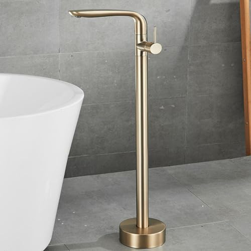 BiaoTeng Robinet Sur Pied pour Baignoire Ilot Monocommande Rotatif à 360° eau Chaude et Froide Laiton Robinet de Baignoire au Sol Or Brossé