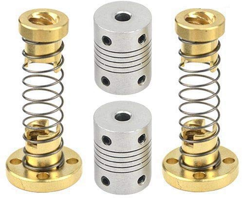 WMYCONGCONG 2 Stück T8 Anti-Backlash Federbelastete Muttern Elimination Spaltmutter + 2 flexible Kupplungen 5 mm bis 8 mm Schrittmotor-Koppler für RepRap 3D-Drucker CNC-Maschine